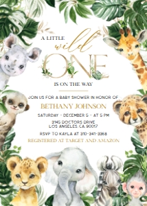 BS110-A-001-INVITATION: EDITABLE Safari Baby Shower Invitation, A Wild One is on the Way Baby Shower Invite, Jungle Baby Shower, Safari Animal, Jungle Animal, BS110