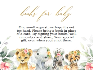 BS109-B-003-Books for Baby-4 by 3 in: EDITABLE Safari Baby Shower Invitation Set, A Wild One is on the Way Baby Shower Set, Jungle Baby Shower, Pink Floral, Safari Animals, BS109