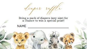 BS109-A-004-Diaper Raffle-3.5 by 2 in: EDITABLE Safari Baby Shower Invitation Set, A Wild One is on the Way Baby Shower Set, Jungle Baby Shower, Safari Animal, Jungle Animal BS109