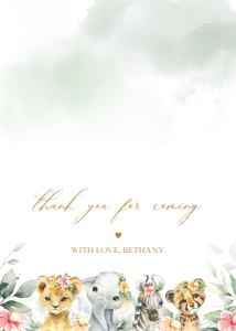 BS109-B-005-Thank You Card-5 by 3.5 in (Tentfold): EDITABLE Safari Baby Shower Invitation Set, A Wild One is on the Way Baby Shower Set, Jungle Baby Shower, Pink Floral, Safari Animals, BS109