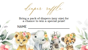 BS109-B-004-Diaper Raffle-3.5 by 2 in: EDITABLE Safari Baby Shower Invitation Set, A Wild One is on the Way Baby Shower Set, Jungle Baby Shower, Pink Floral, Safari Animals, BS109