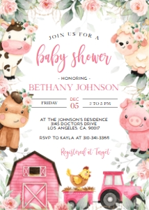 Farm Baby Shower Bundle, EDITABLE Barn Animal Baby Shower Invite, Ranch Baby Shower Games, Girl Pink Floral Barnyard Instant Download, BS114 design preview