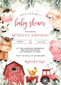 EDITABLE Farm Baby Shower Invitation, Barn Animals Baby Shower Invite, Ranch Boy Baby Shower, Red Barnyard Animals, Instant Template, BS113 design preview