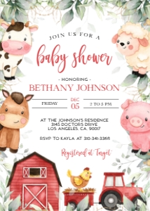 BS113-A-001-Invitation-5 by 7 inches: Farm Baby Shower Bundle, EDITABLE Barn Animals Baby Shower Invite, Ranch Baby Shower Games, Red Boy Barnyard Animal, Instant Download, BS113