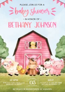 EDITABLE Farm Baby Shower Invitation, Barn Animals Baby Shower Invite, Ranch Baby Shower, Pink Barn Farm Animals, Instant Template, BS112 design preview
