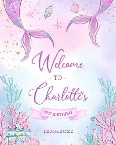 KP030_SIGN-Welcome Sign-16 by 20 inches: EDITABLE Mermaid Birthday Welcome Sign, Under The Sea Party, Purple Gold Banner, Ocean Friends Party, Printable Sign, Instant Download KP030