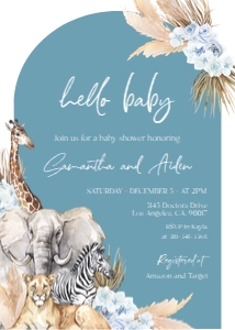 EDITABLE Boho Safari Ocean Blue Baby Shower Invitation, Animal Party Invitation Template, Easy Customizable File, Instant Download BS118 design preview