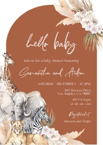 EDITABLE Boho Safari Terracotta Orange Baby Shower Invitation, Animal Party Invitation Template, Customizable File, Instant Download BS118 design preview