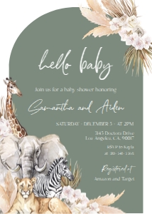 EDITABLE Boho Safari Sage Green Baby Shower Invitation, Animal Party Invitation Template, Easy Customizable File, Instant Download BS118 design preview