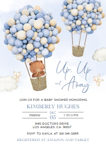 BS119_INV_BBS_A: Bear Balloons Baby Shower Invitation Template Set, EDITABLE Hot Air Balloon Invite, Boho Bear, Up Up and Away, Boy, Instant Download, BS119