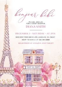 EDITABLE Paris Baby Shower Invitation Template, Bonjour Bébé Baby Shower Invitation, Eiffel Tower, Parisian Cafe, Instant Download, BS120 design preview