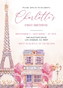 KP050_INV-BBS-A: EDITABLE Paris First Birthday Invitation Template, French 1st Birthday Invitation, Girl Eiffel Tower, Parisian Cafe, Instant Download, KP020