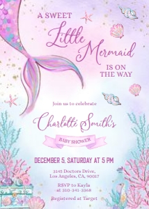 EDITABLE Mermaid Baby Shower Invitation Template, Under The Sea Girl Baby Shower Invite, Magical Purple Gold Mermaid Instant Download, BS126 design preview