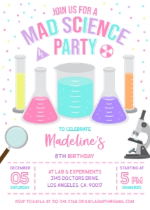 EDITABLE Mad Science Birthday Invitation, Girl Science Party Invite Template, Lab Experiment, Instant Editable File, Instant Download, KP051 design preview