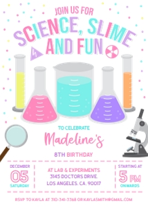 EDITABLE Science Birthday Invitation, Girl Science Party Invitation Template, Slime Experiment, Instant Editable File Instant Download KP051 design preview