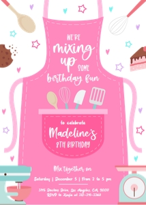 EDITABLE Baking Birthday Invitation, Kitchen Party Invite Template, Pink Cooking Party, Chef Cake Pastries Cookie, Instant Download, KP054 design preview