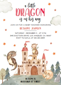 EDITABLE Dragon Baby Shower Invitation Set, Mythical Creatures Invite Template, Castle Watercolor Boy Baby Sprinkle, Instant Download BS127 design preview