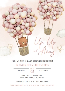 Bear Balloons Baby Shower Invitation Template Set, EDITABLE Hot Air Balloon Invite, Boho Bear, Up Up and Away, Girl, Instant Download, BS119 design preview