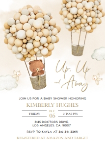 Bear Balloons Baby Shower Invitation Template Set, EDITABLE Hot Air Balloon Invite, Boho Bear, Up Up and Away, Gender Neutral, Unisex, BS119 design preview