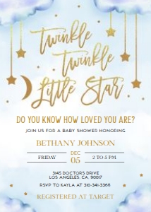 EDITABLE Twinkle Twinkle Little Star Baby Shower Invitation Template, Moon and Stars Boy Invite, Blue and Gold, Instant Download, BS128 design preview