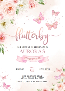 EDITABLE Butterfly Birthday Invitation, Magical Garden Invite Template, Floral Rose Gold and Blush Pink Girl Party, Instant Download KP060 design preview
