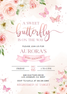 EDITABLE Butterfly Baby Shower Invitation, Magical Garden Invite Template, Floral Rose Gold and Blush Pink Girl Party Instant Download BS130 design preview