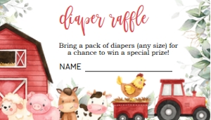 BS113-A-004-Diaper Raffle-3.5 by 2 in: Farm Baby Shower Bundle, EDITABLE Barn Animals Baby Shower Invite, Ranch Baby Shower Games, Red Boy Barnyard Animal, Instant Download, BS113