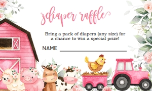 BS114_DIAPERRAFFLE-A: EDITABLE Farm Baby Shower Invitation Template Set, Barn Animals Baby Shower Invite, Ranch Girl Baby Shower, Floral Pink Barnyard BS114