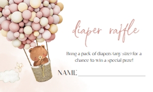 BS119_DIAPER RAFFLE-B: Boho Hot Air Balloon Twins Baby Shower Invitation Set, EDITABLE Girl Baby Sprinkle Party Invite Template, Bears Pack, Up, Up and Away, BS119