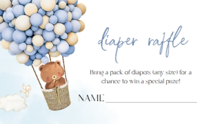 BS119_DIAPER RAFFLE-A: Bear Balloons Baby Shower Invitation Template Set, EDITABLE Hot Air Balloon Invite, Boho Bear, Up Up and Away, Boy, Instant Download, BS119