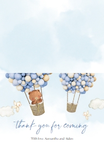 BS119_THANKYOU-A: Bear Balloons Baby Shower Invitation Template Set, EDITABLE Hot Air Balloon Invite, Boho Bear, Up Up and Away, Boy, Instant Download, BS119