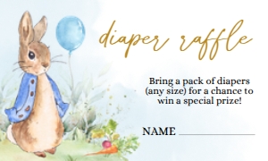 EDITABLE Peter Rabbit Baby Shower Diaper Raffle Sign and Card, Rustic Bunny Watercolor Banner, Blue Spring Brunch, Instant Download BS133 design preview