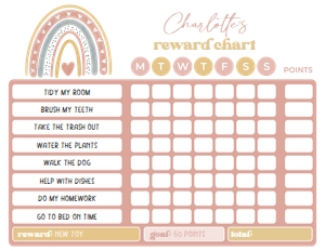 EDITABLE Kids Rainbow Chore Chart, Rewards Chart Template, Printable Responsibility Chart, Fillable Children's Chart, Instant Access, Corjl design preview