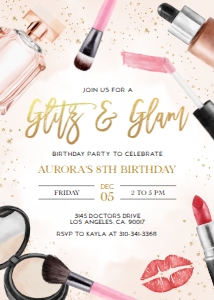 EDITABLE Glitz and Glam Party Invitation, Spa Birthday Party Invite, Makeup Invite Template, Blush Pink and Gold, Instant Download, KP063 design preview