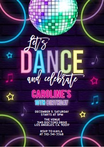 EDITABLE Dance Party Invitation, Disco Birthday Invite, Glow Neon Invite Template, Disco Party, Dancing, Girl Tween, Instant Download, KP066 design preview