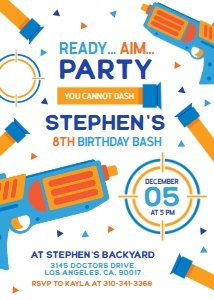 EDITABLE Dart Gun Party Invitation, Dart War Birthday Invite, Blue Orange Invite Template, Ready Aim Party, Any Age, Instant Download, KP071 design preview