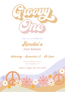 EDITABLE Groovy One First Birthday Invitation, Retro Groovy Party Invite, Boho Hippie, 70's Festival, Floral, Any Age Instant Download KP072 design preview