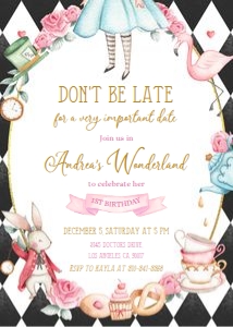 KP073-INV-A: Alice in Wonderland Birthday Invitation, EDITABLE Whimsical Tea Party Invite Template, Classic Onederland Girls, Instant Download KP073