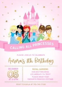 Princess Birthday Invitation, EDITABLE Castle Party Invite Template, Crown Birthday Invitation, Royal Celebration, Instant Download KP077 design preview