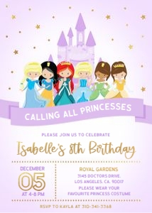 Princess Birthday Invitation, EDITABLE Castle Party Invite Template, Lilac Birthday Invitation, Royal Celebration, Instant Download KP077 design preview