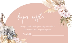 Boho Safari Baby Shower Diaper Raffle Sign & Card, Jungle Animal Baby Sprinkle Party, Customizable Blush Pink Banner, Instant Download BS118 design preview
