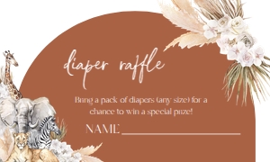 BS118_DIAPER RAFFLE-B: EDITABLE Boho Safari Baby Shower Invitation Set, Jungle Animal Baby Shower Invite Template, Customizable Terracotta, Instant Download BS118