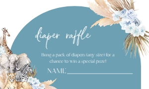 BS118_DIAPER RAFFLE-D: EDITABLE Boho Safari Baby Shower Invitation Set, Jungle Animal Baby Shower Invite Template, Customizable Teal Blue, Instant Download BS118