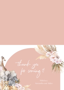BS118_THANKYOU-A: EDITABLE Boho Safari Baby Shower Invitation Set, Jungle Animal Baby Shower Invite Template, Customizable Blush Pink, Instant Download BS118