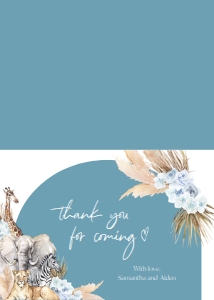 BS118_THANKYOU-D: EDITABLE Boho Safari Baby Shower Invitation Set, Jungle Animal Baby Shower Invite Template, Customizable Teal Blue, Instant Download BS118