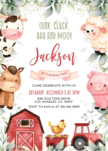 EDITABLE Farm Birthday Invitation, Barn Animals Party Invite Template, Ranch Kids Birthday, Red Boy Barnyard Animals, Instant Download KP082 design preview