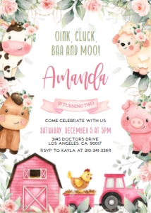 EDITABLE Farm Birthday Invitation, Barn Animals Party Invite Template, Ranch Kids Birthday, Floral Barnyard Animals, Instant Download, KP082 design preview