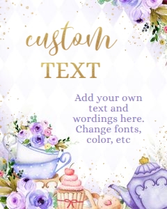 KP056-B-SIGN-Custom Text Sign-8 by 10 inches: EDITABLE Tea Party Birthday Custom Text Sign, Purple & Gold Par-tea Sign Template, Whimsical Banner, High Tea Floral, Instant Download KP056