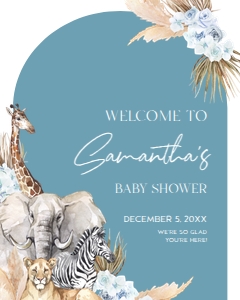 EDITABLE Boho Safari Baby Shower Welcome Sign, Jungle Animal Baby Sprinkle Party, Customizable Ocean Blue Banner, Instant Download BS118 design preview