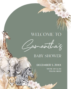 EDITABLE Boho Safari Baby Shower Welcome Sign, Jungle Animal Baby Sprinkle Party, Customizable Sage Green Banner, Instant Download BS118 design preview